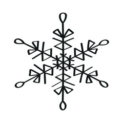 Monochrome illustration of snowflake in sketch style. Hand drawings in art ink style. Black and white graphics.