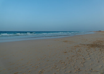 Views across the desert to the mountains and sea of Fuerteventura