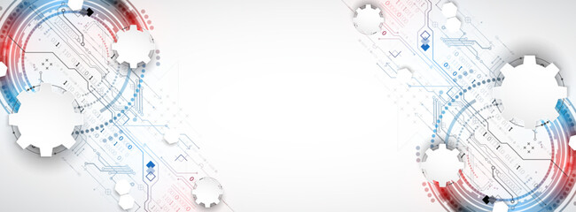 Abstract technology concept. Circuit board, high computer color background. Vector illustration with space for content, web - template, business tech presentation.