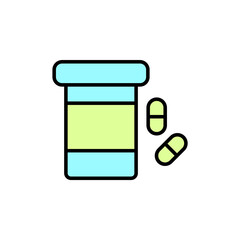 Medicine bottle and pills line icon. Simple element illustration. Medicine bottle and pills concept outline symbol design.