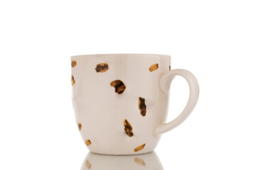 One ceramic cup, macro, isolated on white background.