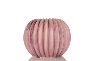 One ceramic vase for flowers, macro, isolated on white background.