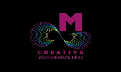 Abstract colorful letter M logo. Linear creative monogram symbol.