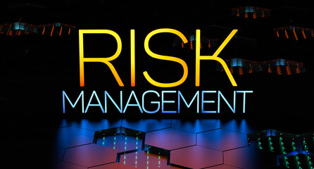 Words RISK management concept. Neon text RISK management banner. 3D render.