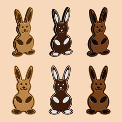 Set of cute chocolate bunnies illustration , easter rabbit, 3d illustration, 3d rendering
