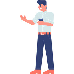 man talking with coffee cup in hand flat illustration organic style for website, web, application, presentation, printing, document, poster design, etc.