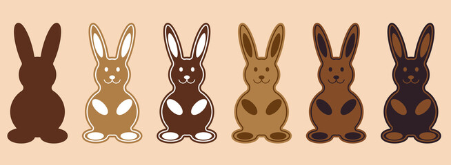 Set of cute flat chocolate bunnies illustration, easter rabbit