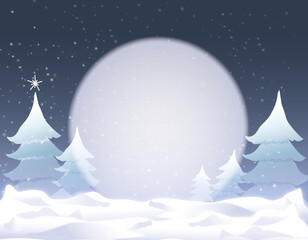 décor hiver de nuit pleine lune neige et sapins bleu et blancs