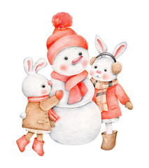 Swowman with rabbits