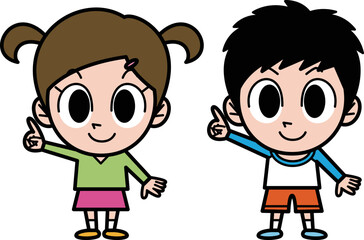 指差しする男の子と女の子