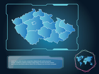 Czech Republic Map infographic technology blue Color element collection background