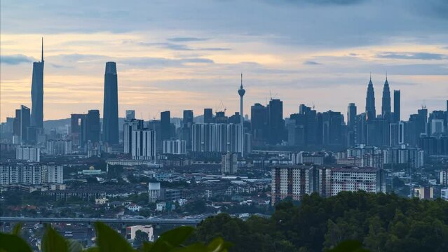Timelapse 4k UHD footage of cityscape of Kuala Lumpur at during sunset