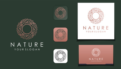 Floral logo. Flower icon. Floral emblem. Cosmetics, Spa, Beauty salon, Decoration, Boutique logo. Luxury, Business, Royal Jewellery, Hotel Logo. Interior Icon. Resort and Restaurant Logo.