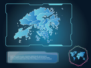 Hong Kong Map infographic technology blue Color element collection background