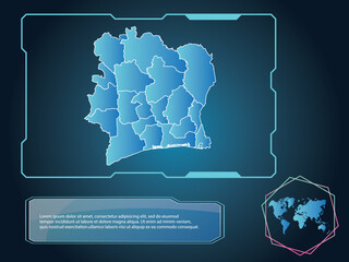 Ivory Coast Map infographic technology blue Color element collection background