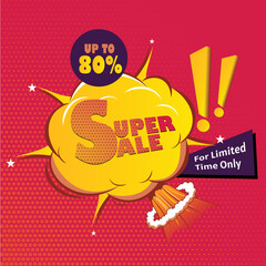 Sale banner template design, Big sale special offer, end of season Super Flash Sale banner, Promotion marketing material, Up to 80 percent discount 