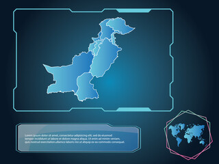 Pakistan Map infographic technology blue Color element collection background