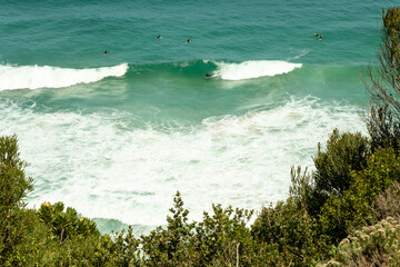 Bodyboarder rides a turquoise wave
