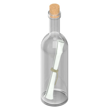 3d rendering illustration of a message in a bottle