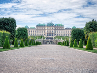 View with Belvedere Palace (Schloss Belvedere) built in Baroque architectural style and located in...