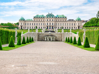 View with Belvedere Palace (Schloss Belvedere) built in Baroque architectural style and located in Vienna, Austria