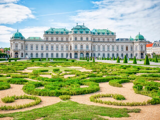 View with Belvedere Palace (Schloss Belvedere) built in Baroque architectural style and located in Vienna, Austria - obrazy, fototapety, plakaty
