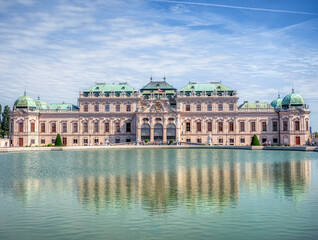 Fototapeta na wymiar View with Belvedere Palace (Schloss Belvedere) built in Baroque architectural style and located in Vienna, Austria