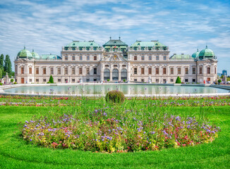 Vienna, Austria - June 2022: View with Belvedere Palace (Schloss Belvedere) built in Baroque...