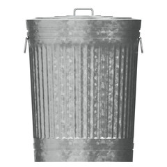 3d rendering illustration of a metallic trash can closed