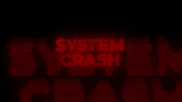SYSTEM CRASH Red Warning Error Alert Computer Virus alert Hacking Message Glitch. Cyber security threats. Hacking, breach security system, cybercrime, piracy and digital safety, malware by hacker.