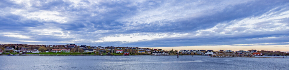 Fototapeta na wymiar Panorama Brønnøysund harbor in twilight,Nordland county