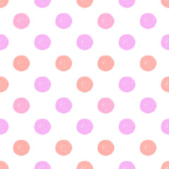 水玉模様のシームレスパターン、パステルカラーのドット模様、手描きの模様、手描きテキスタイルパターン、カラフルなドット、カラフルなリピートパターン、水玉模様のリピートパターン