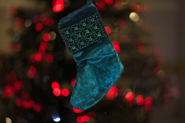 christmas stocking hanging on a tree