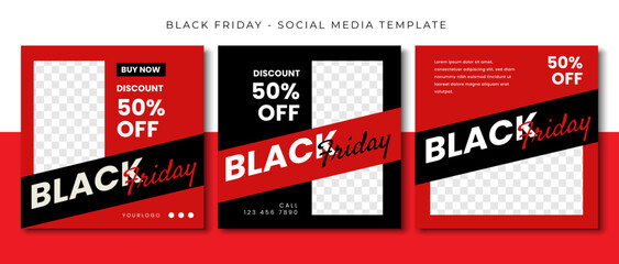 black friday fashion sale black red white social media post template design, event promotion banner vector