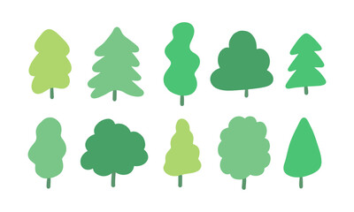 Fototapeta premium Set of cute tree for nature design element. Collection of simple cartoon hand drawn illustration.