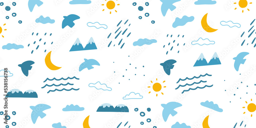 Poster abstract nature element in cute pattern design style for cartoon background and wallpaper