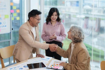 Image businessmans handshake. Successful business people handshaking after good deal