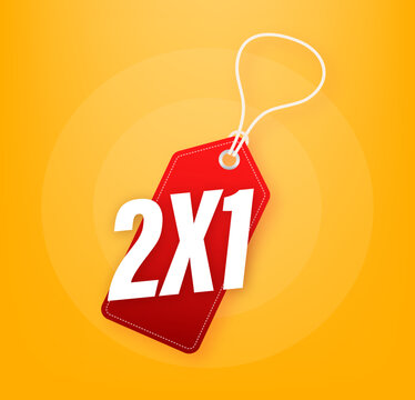 Offer Labels Paper self adhesive supermarket. 2x1 - price tag. Vector stock illustration.