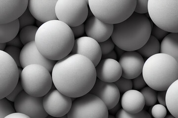 Abstract mass of grey sphere shapes, white balls, 3d illustration background.