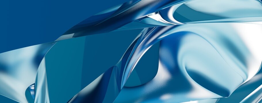 Creative Abstract Technology Blue Background With 3d Concept. Abstract Particles Blue Wave Minimalist