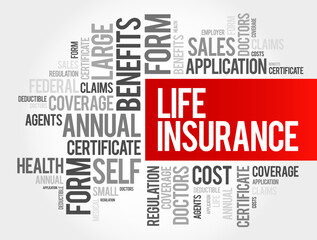 Life Insurance - agreement or contract between an insurance company and a policyholder, word cloud concept