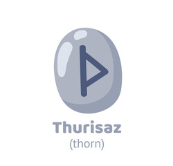 Thurisaz (thorn) rune, runic inscription engraving on grey stone. Magic, witchcraft, game element. Nordic alphabet, viking letter. Hand drawn flat vector illustration.