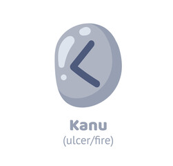 Kanu (ulcer, fire) rune, runic inscription engraving on grey stone. Magic, witchcraft, game element. Nordic alphabet, viking letter. Hand drawn flat vector illustration.