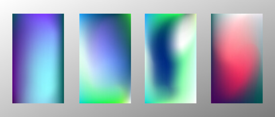 Naklejka premium Abstract bright gradient background. Set of 4 backgrounds. Creative modern vector illustration. Holographic spectrum for coating.