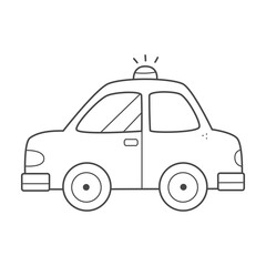 Children's coloring page with a car. Taxi coloring book. Black and white illustration.