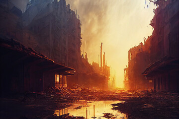 Fototapeta na wymiar ruins of apocalyptic city