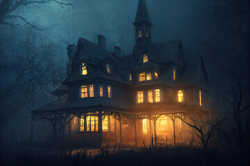 haunted house in the woods - obrazy, fototapety, plakaty
