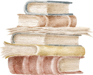 Stacked books watercolour illustration
