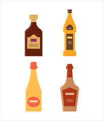 Bottle of rum, beer, champagne, whiskey. Icon bottle with cap and label. Great design for any purposes. Flat style. Color form. Party drink concept. Simple image shape