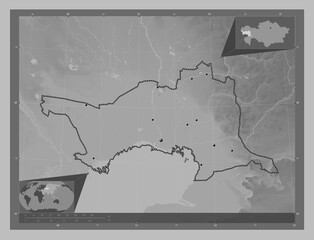 Atyrau, Kazakhstan. Grayscale. Major cities